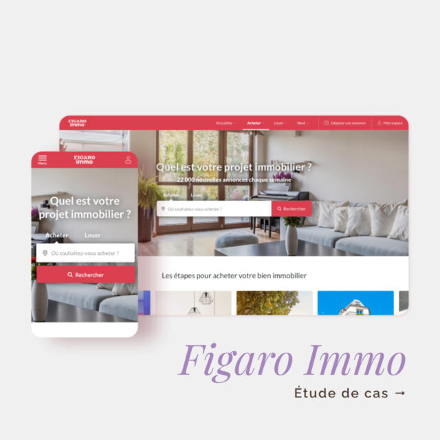 Refonte et optimisations d'un site d'annonces immobilière généraliste "Figaro Immo" & d'un site spécialisé sur la recherche de programmes neufs "Figaro Immoneuf".
-

🕑 2018 – 2022
💼 Product designer – UX / UI designer
🏷️ Figaro Classifieds

- 𝐷𝑒́𝑡𝑎𝑖𝑙𝑠 -
L'objectif principal est de refondre entièrement ces 2 sites, anciennement appelés Explorimmo et Explorimmoneuf, et de les fusionner avec le site éditorial Figaro Immobilier proposant des articles d'actualité sur l'immobilier. Dans le but d'offrir une nouvelle expérience utilisateur complète et optimale sur le parcours d'information et de recherche immobilière.
𝐾𝑃𝐼’𝑠 : +140,32% de visites unique | +83,18% de conversion utilisateur (janv. 2019 vs janv. 2022)

𝟎𝟏/ 𝐀𝐧𝐚𝐥𝐲𝐬𝐞𝐬
Datas analyses sur Google Analytics, étude des comportements utilisateur et des pain points via l’outil Heatmaps et Recordings de Hotjar. Benchmark UX. Collecte de feedbacks en ligne, organisation d’interviews et de focus group. Définition de personae, user flows et carte d’expérience utilisateur en équipe.

𝟎𝟐/ 𝐑𝐞𝐜𝐨𝐬 & 𝐭𝐞𝐬𝐭𝐬
Audit UX des sites, animation d’ateliers de brainstorming et de co-design, priorisation d’idées et de quick wins pour l’améliorer l’UX et les rendements. Création de wireframes et de prototypes interactifs, organisation de tests utilisateur physiques ou en ligne via Maze.

𝟎𝟑/ 𝐑𝐞𝐟𝐨𝐧𝐭𝐞 𝐝𝐞 𝐥’𝐔𝐈
Moodboards, planches tendances, amélioration ergonomique et graphique de la charte UI de Figaro Immo et Figaro Immoneuf, création de design systems. Refonte UI des sites, animation d’interactions, mise en page de contenus SEO et d’e-mailings, sur Sketch et Figma.

𝟎𝟒/ 𝐒𝐮𝐢𝐯𝐢 & 𝐂𝐑𝐎
Rédaction de spécifications fonctionnelles & recette. Création d'enquêtes de satisfaction, suivi et analyse de statistiques UX et business. Mise en place d’A/B tests sur AB Tasty et d'optimisations du taux de conversion.

#siteweb
#creation
#uidesign
#uxdesign
#graphiste
#uidesigner
#application
#uxuidesign
#webdesign
#uxdesigner
#webmaster
#conception
#siteinternet
#agenceweb
#ecommerce
#uxuidesigner
#webdesigner
#designerparis
#designerfrance
#uxdesignerjobs
#designerfreelance